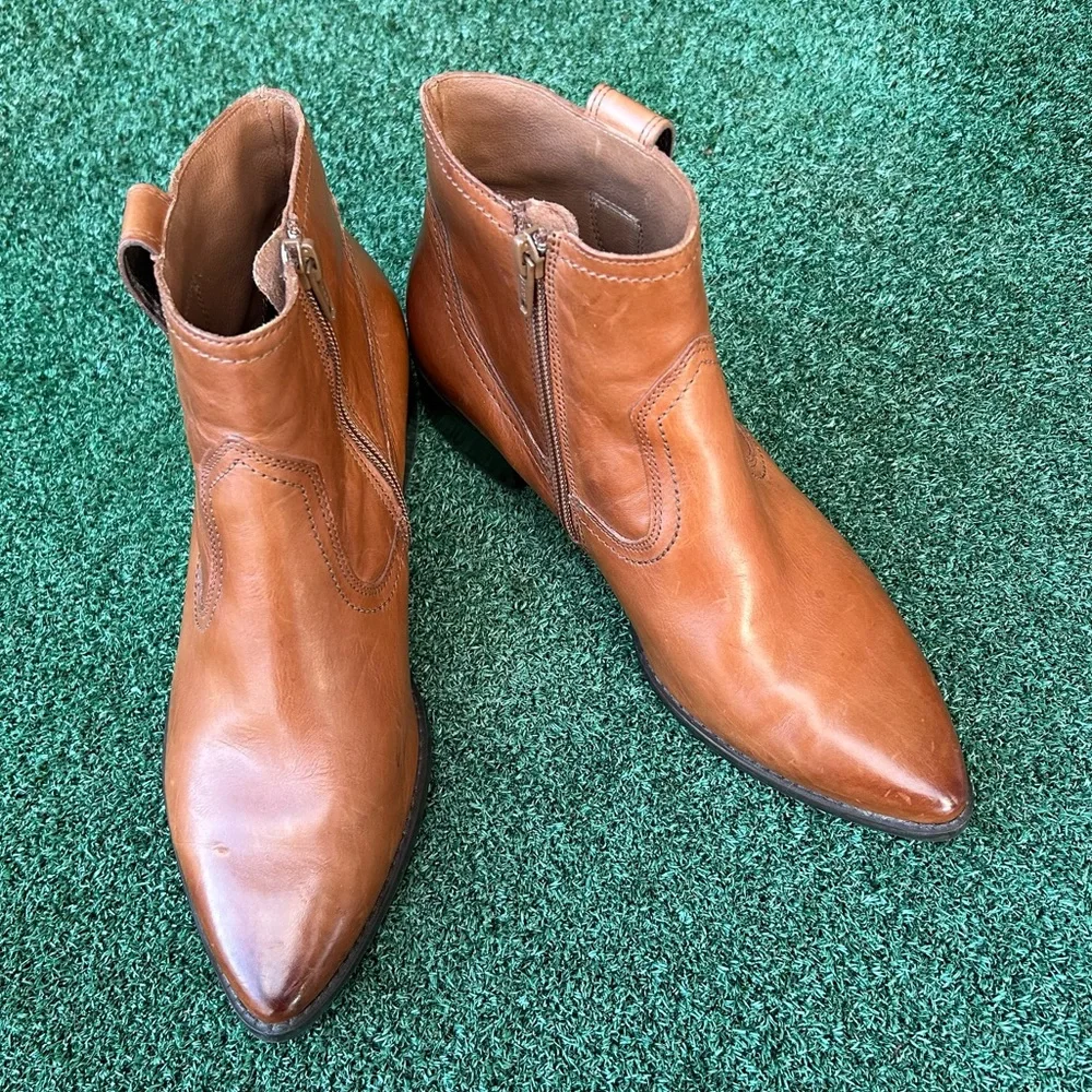 Paul Green Niche Pointed Toe Boot Leather Cognac Tan Brown 4.5